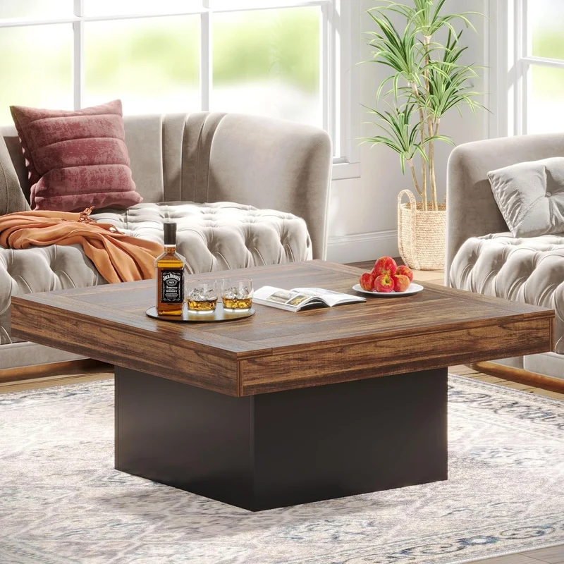 Tribesigns LED-Couchtisch Quadratisch 90 cm, Moderner Wohnzimmertisch im Landhausstil