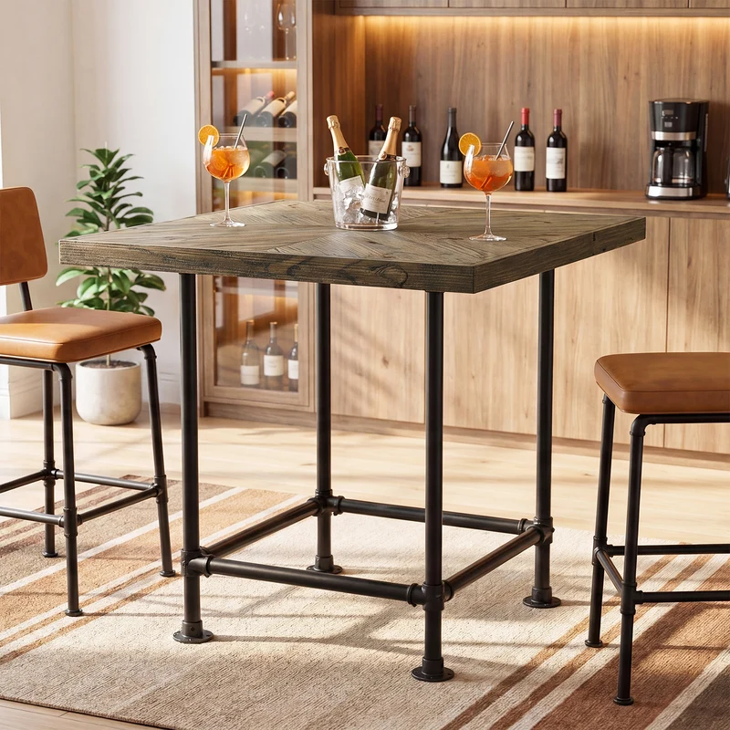 Tribesigns Industrialer Stehtisch, 90 cm Hoher Bistrotisch aus Massivholz mit Metallgestell & Fußstütze