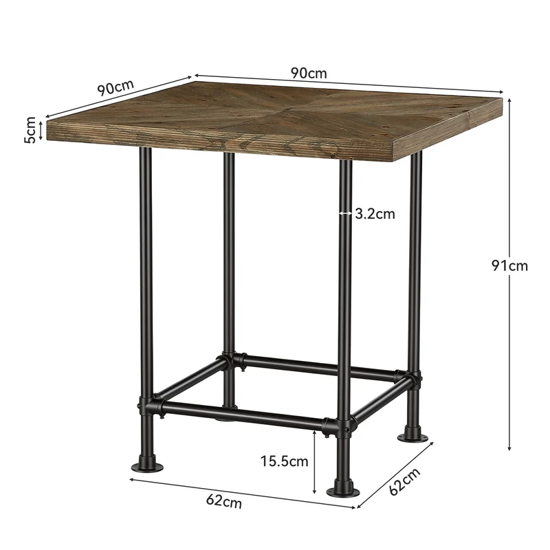 Tribesigns Industrialer Stehtisch, 90 cm Hoher Bistrotisch aus Massivholz mit Metallgestell & Fußstütze