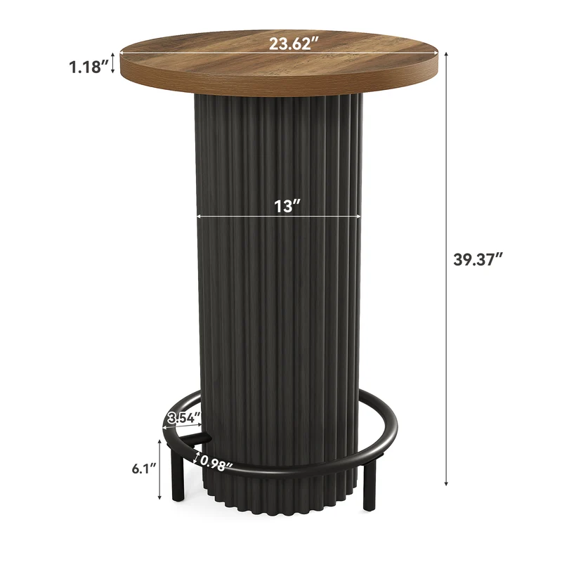 Tribesigns Bartisch Rund 100 cm Hoch, Moderner Bistrotisch aus Holz mit Metall-Fußstütze