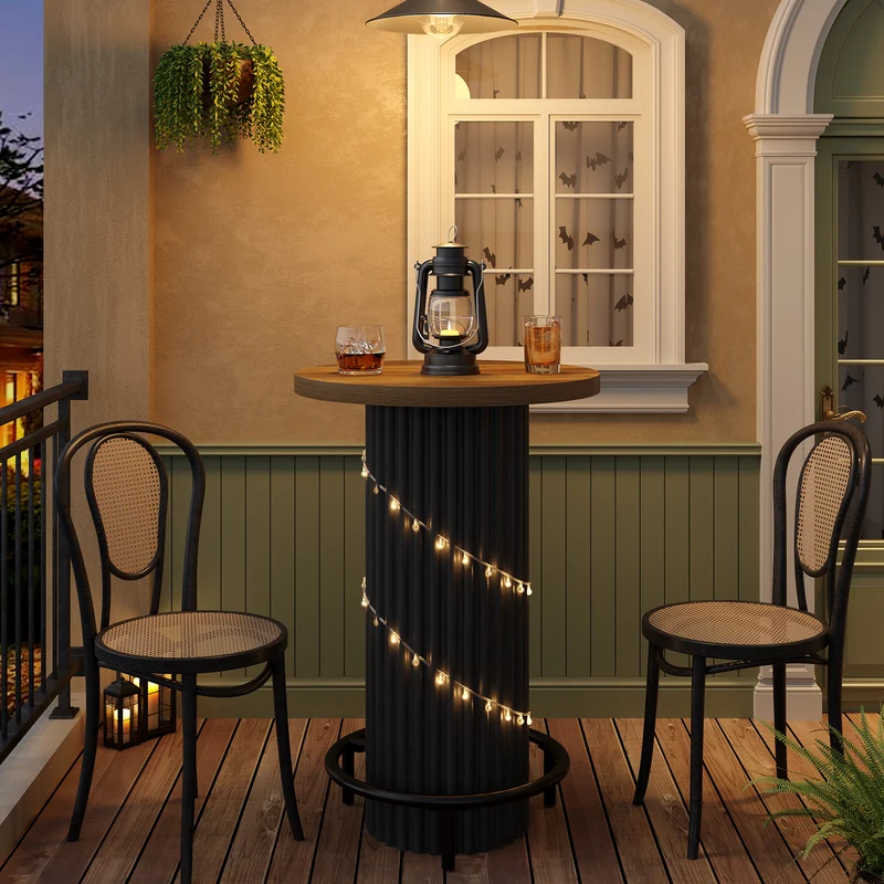 Tribesigns Bartisch Rund 100 cm Hoch, Moderner Bistrotisch aus Holz mit Metall-Fußstütze
