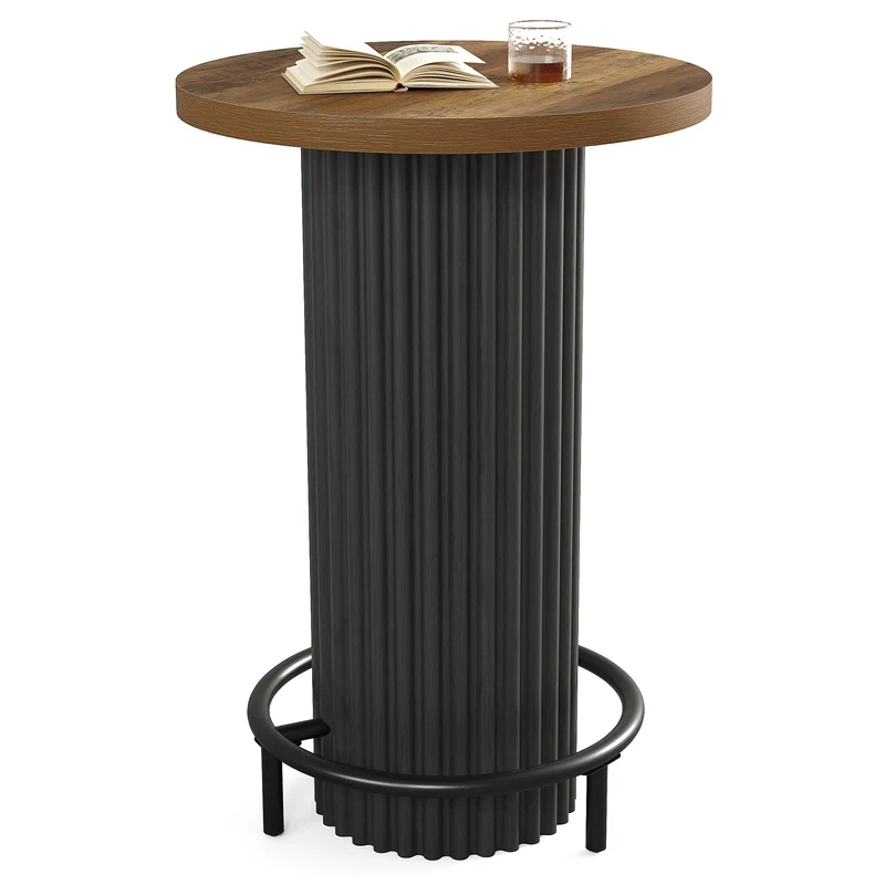 Tribesigns Bartisch Rund 100 cm Hoch, Moderner Bistrotisch aus Holz mit Metall-Fußstütze