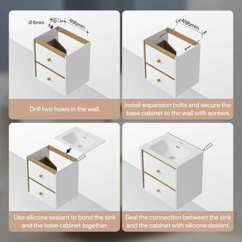 Tribesigns Hängender Waschtisch mit Keramikbecken, Moderner Badschrank wandmontiert mit Soft-Close-Tür