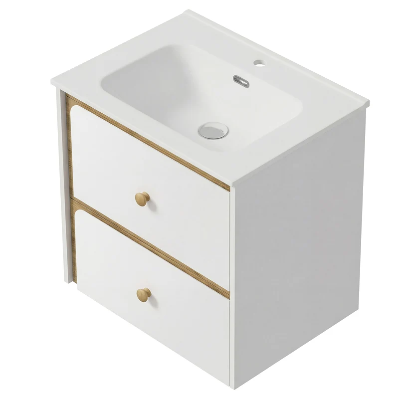 Tribesigns Hängender Waschtisch mit Keramikbecken, Moderner Badschrank wandmontiert mit Soft-Close-Tür