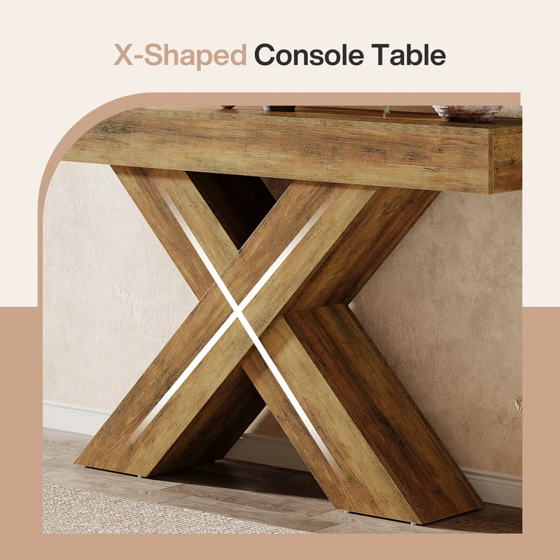 Tribesigns Konsolentisch 140 cm Schmal, Industrial Flurtisch mit X-förmigen Beinen
