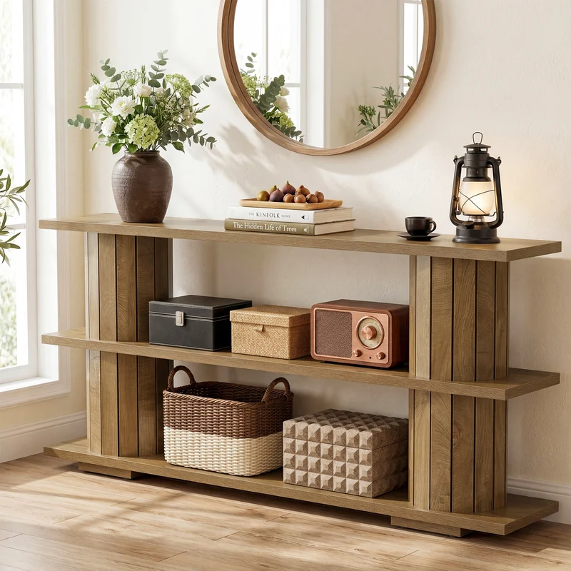 Tribesigns Konsolentisch mit Stauraum, 160 cm schmaler Flurtisch mit 3 Ablagen im Vintage-Stil
