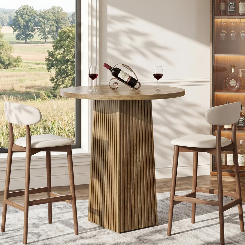 Tribesigns Runder Bartisch, 100 cm hoher Bistro- & Stehtisch mit geriffeltem Säulenfuß