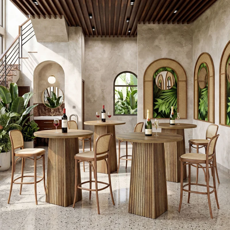 Tribesigns Runder Bartisch, 100 cm hoher Bistro- & Stehtisch mit geriffeltem Säulenfuß