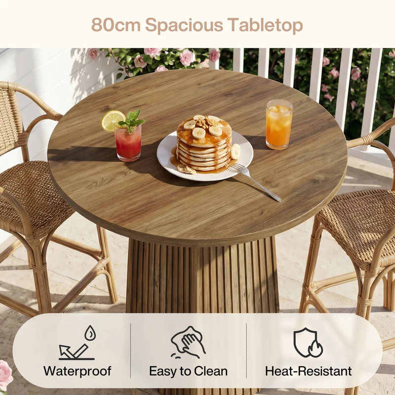 Tribesigns Runder Bartisch, 100 cm hoher Bistro- & Stehtisch mit geriffeltem Säulenfuß