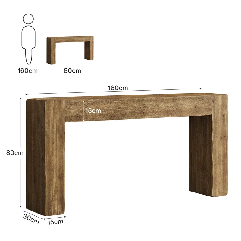Tribesigns 160 cm Massivholz Konsolentisch im Landhausstil, langer Flurtisch für Eingangsbereich & Wohnzimmer