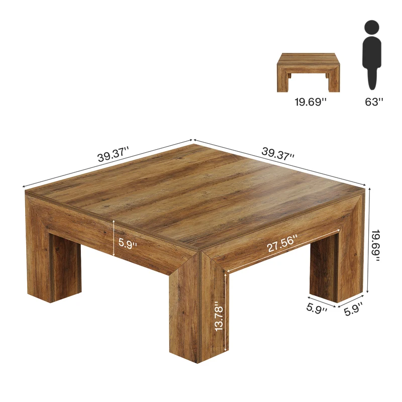 100 cm Quadratischer Couchtisch, Wohnzimmertisch aus Holz mit robusten Beinen für Sofa & Schlafzimmer