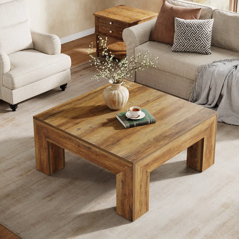 100 cm Quadratischer Couchtisch, Wohnzimmertisch aus Holz mit robusten Beinen für Sofa & Schlafzimmer