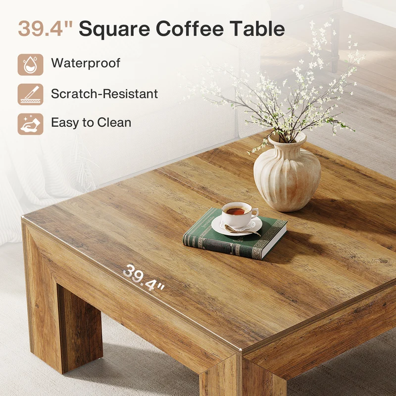100 cm Quadratischer Couchtisch, Wohnzimmertisch aus Holz mit robusten Beinen für Sofa & Schlafzimmer