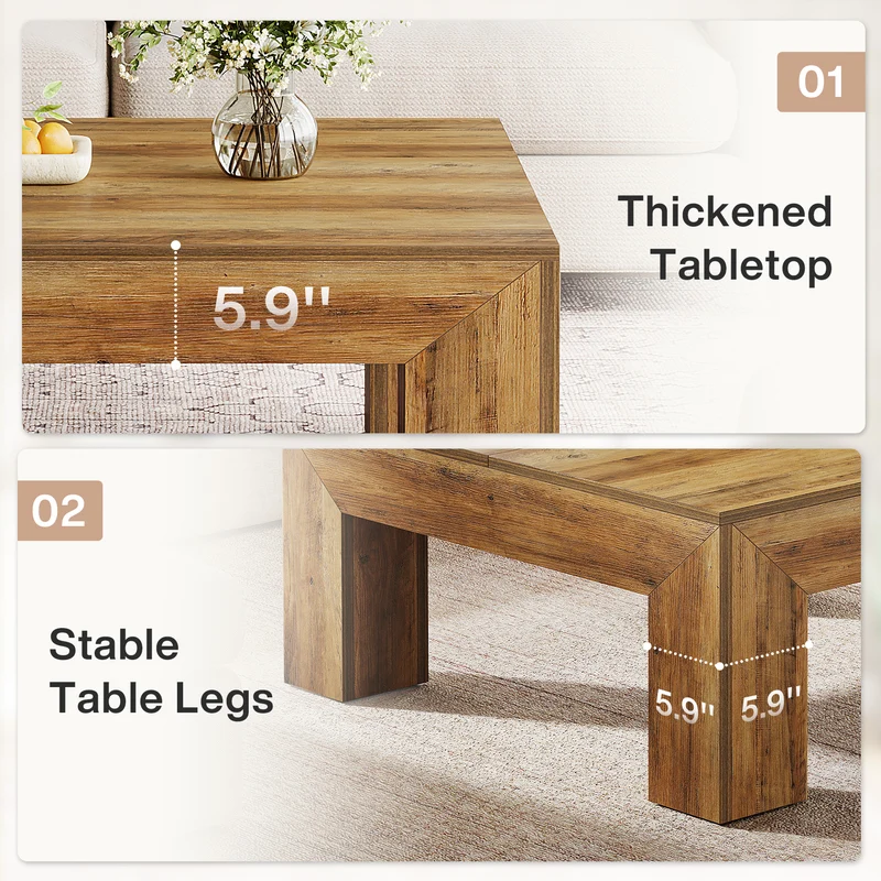 100 cm Quadratischer Couchtisch, Wohnzimmertisch aus Holz mit robusten Beinen für Sofa & Schlafzimmer