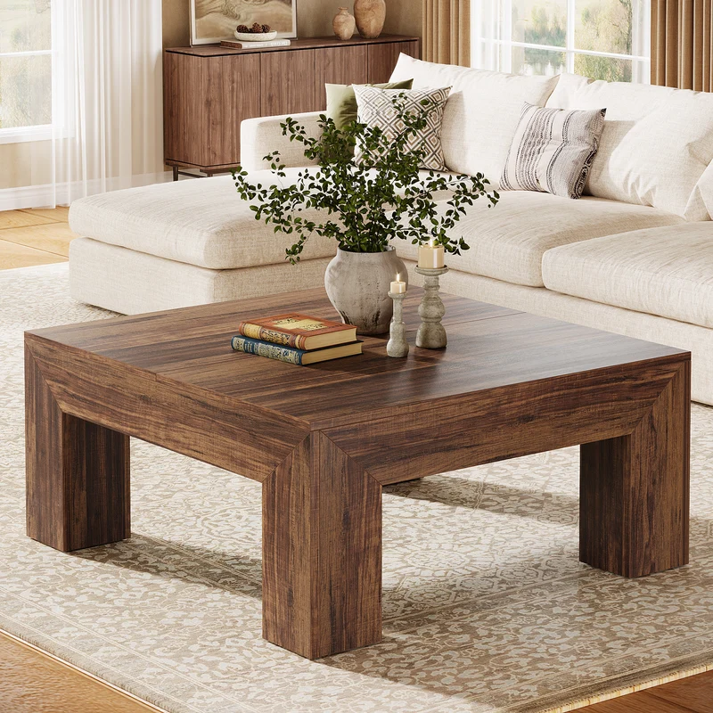 100 cm Quadratischer Couchtisch, Wohnzimmertisch aus Holz mit robusten Beinen für Sofa & Schlafzimmer
