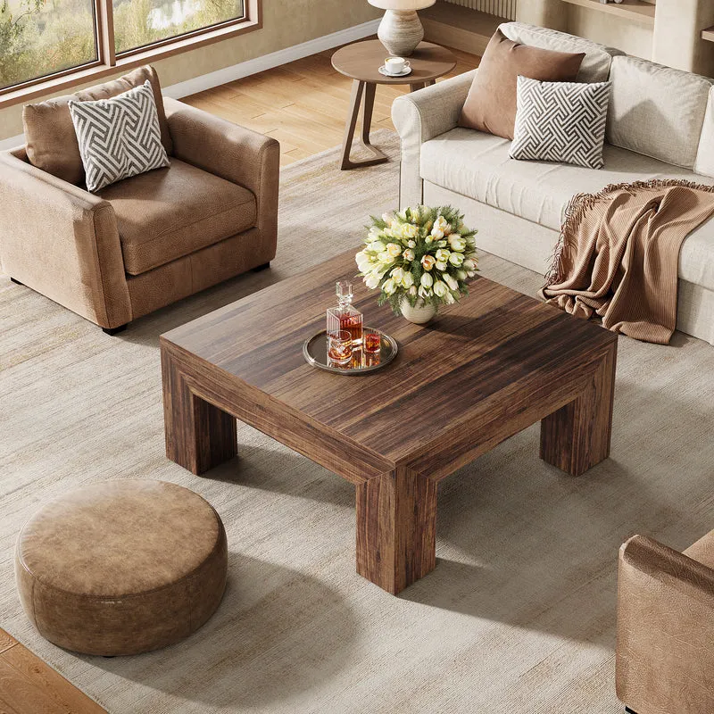 100 cm Quadratischer Couchtisch, Wohnzimmertisch aus Holz mit robusten Beinen für Sofa & Schlafzimmer