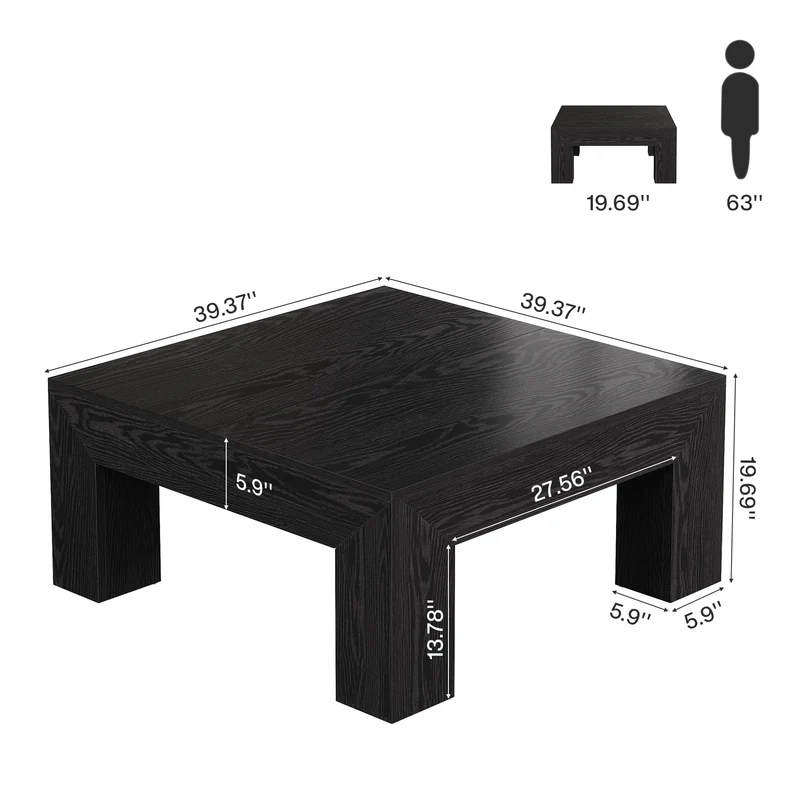 100 cm Quadratischer Couchtisch, Wohnzimmertisch aus Holz mit robusten Beinen für Sofa & Schlafzimmer