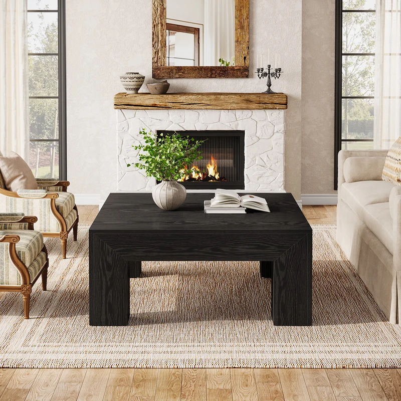 100 cm Quadratischer Couchtisch, Wohnzimmertisch aus Holz mit robusten Beinen für Sofa & Schlafzimmer