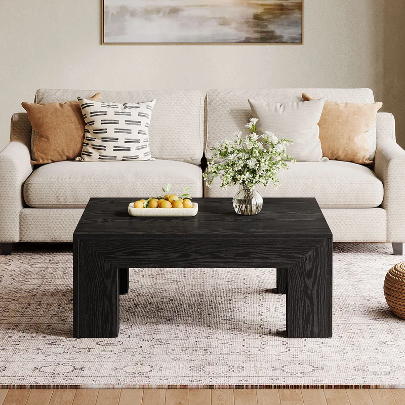 100 cm Quadratischer Couchtisch, Wohnzimmertisch aus Holz mit robusten Beinen für Sofa & Schlafzimmer