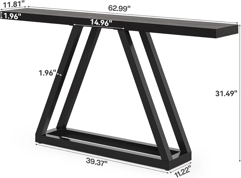 160 cm Schmale Industrielle Konsole - Moderner Flurtisch in Schwarz für Wohnzimmer & Eingangsbereich