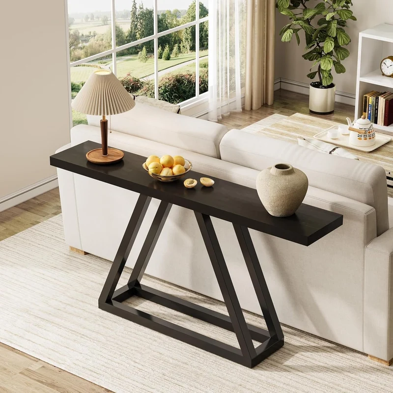 160 cm Schmale Industrielle Konsole - Moderner Flurtisch in Schwarz für Wohnzimmer & Eingangsbereich