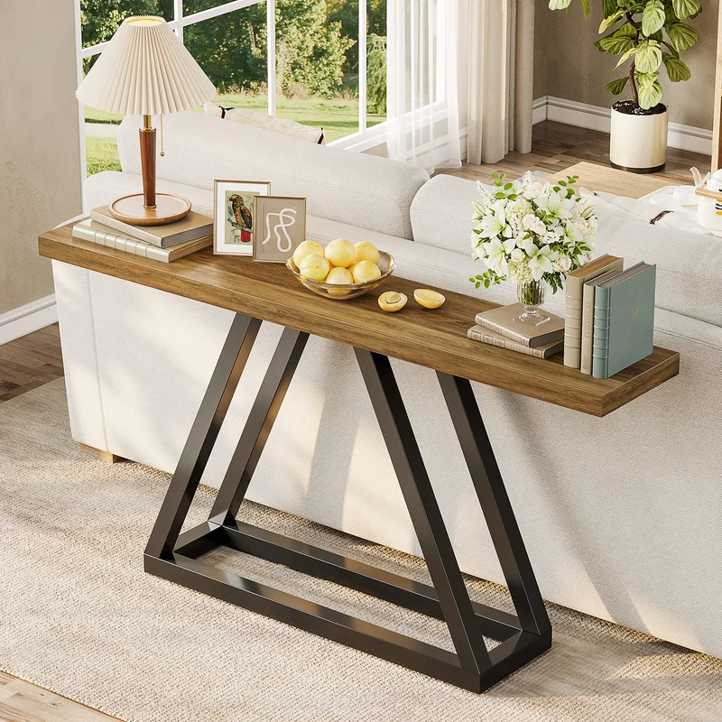 160 cm Schmale Industrielle Konsole - Moderner Flurtisch in Schwarz für Wohnzimmer & Eingangsbereich