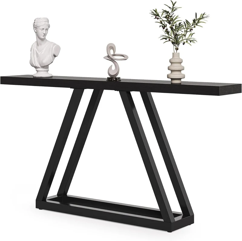 160 cm Schmale Industrielle Konsole - Moderner Flurtisch in Schwarz für Wohnzimmer & Eingangsbereich