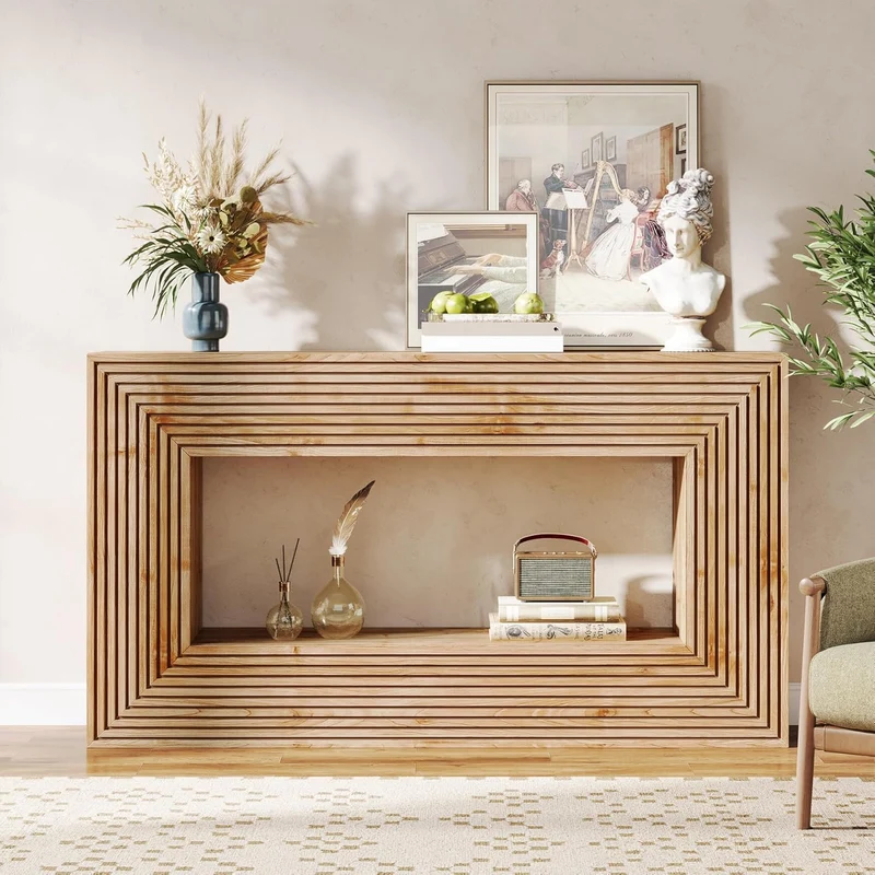 Tribesigns 150 cm Konsolentisch im Landhausstil mit Rillen-Front, schmaler Flurtisch mit Stauraum
