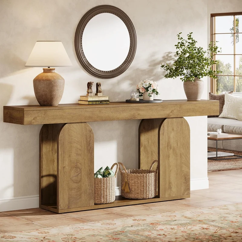Tribesigns 160 cm Konsolentisch mit U-Sockel, moderner langer Flurtisch mit 2 Ebenen Ablage