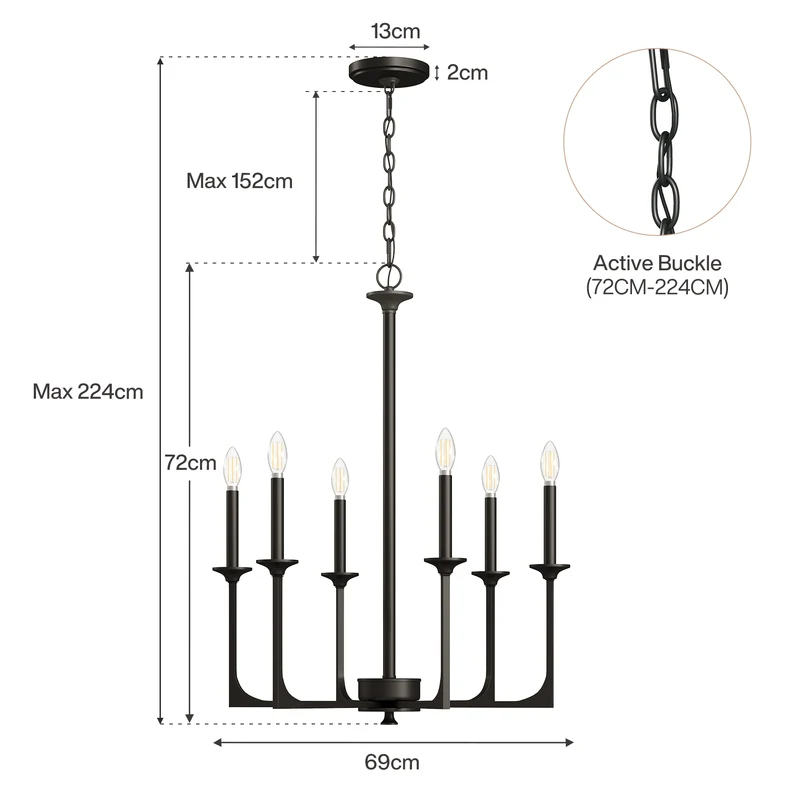 Tribesigns 72 cm Wagenrad Kronleuchter im Landhaus-Industrie Design, runde Pendelleuchte aus Metall mit 6 Flammen, schwarz