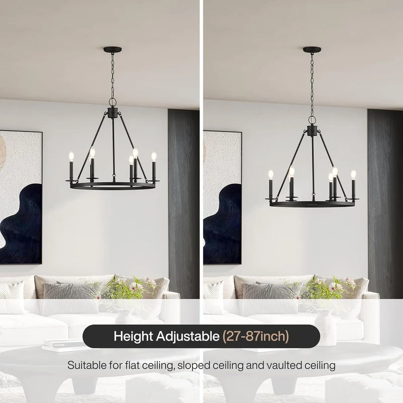 Tribesigns 6-flammiger Wagenrad Kronleuchter Schwarz im Vintage Industrial Stil, E14 Deckenlampe für Wohnzimmer & Esszimmer