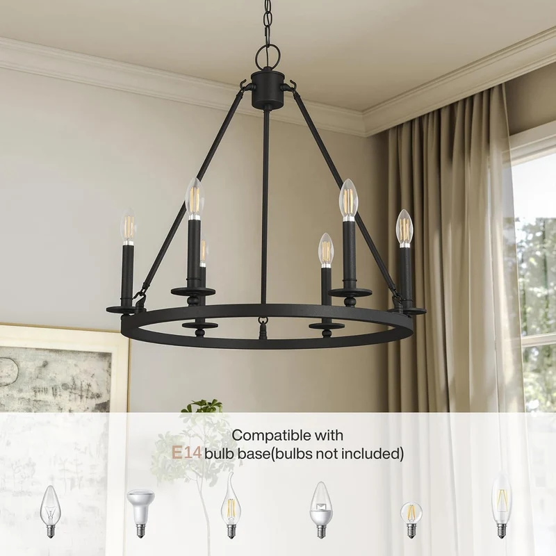 Tribesigns 6-flammiger Wagenrad Kronleuchter Schwarz im Vintage Industrial Stil, E14 Deckenlampe für Wohnzimmer & Esszimmer
