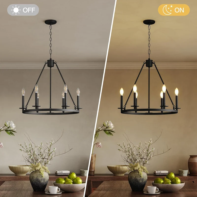 Tribesigns 6-flammiger Wagenrad Kronleuchter Schwarz im Vintage Industrial Stil, E14 Deckenlampe für Wohnzimmer & Esszimmer
