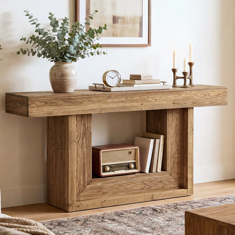Tribesigns 160 cm schmaler Konsolentisch aus Massivholz im Landhausstil mit U-Gestell & Ablage