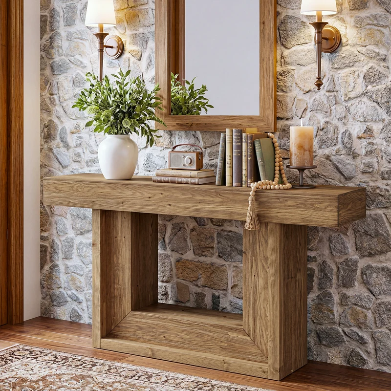 Tribesigns 160 cm schmaler Konsolentisch aus Massivholz im Landhausstil mit U-Gestell & Ablage