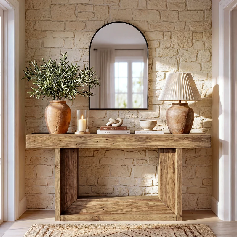 Tribesigns 160 cm schmaler Konsolentisch aus Massivholz im Landhausstil mit U-Gestell & Ablage