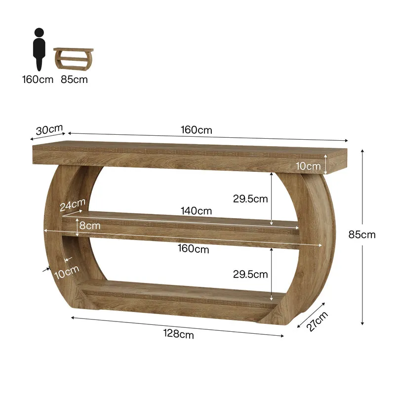 Tribesigns Konsolentisch im Landhausstil 160 cm, 3-stöckiger Flurtisch aus Holz mit Ablage