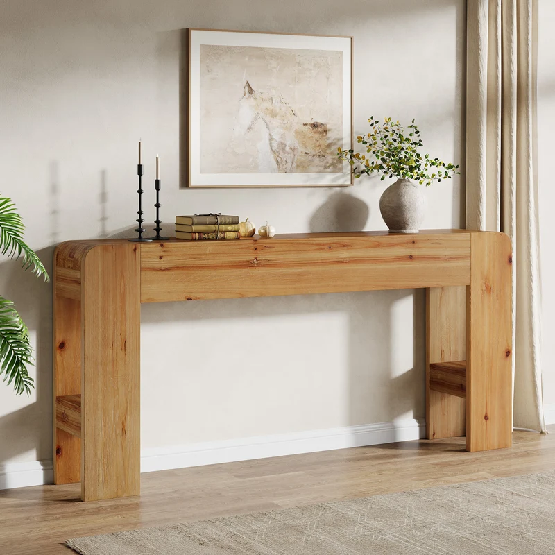 Tribesigns Konsolentisch 160 cm aus Massivholz, langer Sofatisch Landhausstil aus Tannenholz