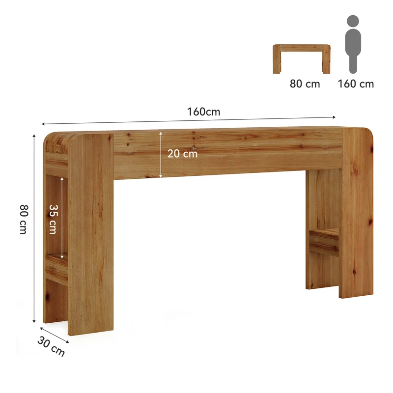 Tribesigns Konsolentisch 160 cm aus Massivholz, langer Sofatisch Landhausstil aus Tannenholz