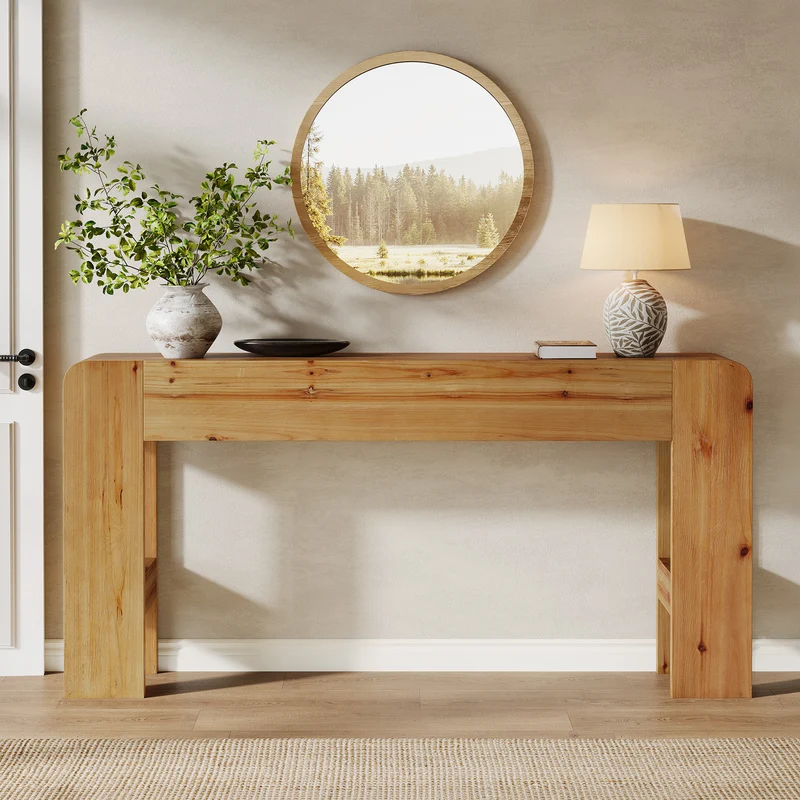 Tribesigns Konsolentisch 160 cm aus Massivholz, langer Sofatisch Landhausstil aus Tannenholz