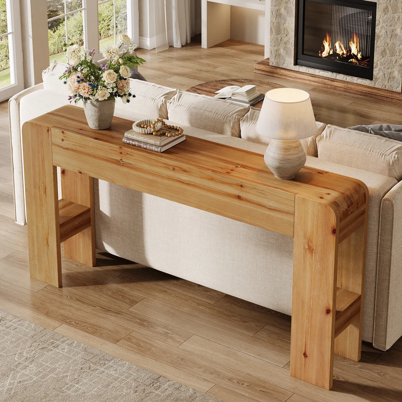 Tribesigns Konsolentisch 160 cm aus Massivholz, langer Sofatisch Landhausstil aus Tannenholz