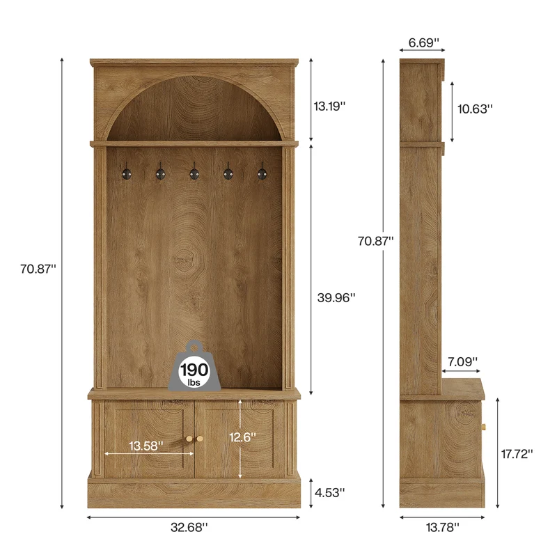 Tribesigns Garderobe mit Sitzbank & Schuhregal, Flurgarderobe 4-in-1 mit 5 Doppelhaken, verstellbare Ablagen