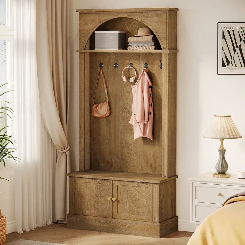 Tribesigns Garderobe mit Sitzbank & Schuhregal, Flurgarderobe 4-in-1 mit 5 Doppelhaken, verstellbare Ablagen