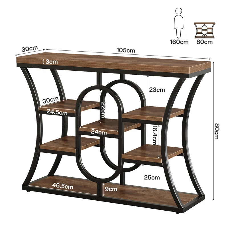 Tribesigns Konsolentisch 105 cm schmal, industrieller Sofatisch mit 5 Ebenen
