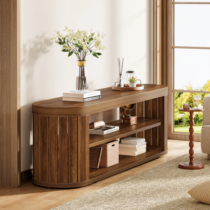 Tribesigns TV Lowboard 120 cm für Fernseher bis 55 Zoll, TV-Schrank mit 2 offenen Ablagen