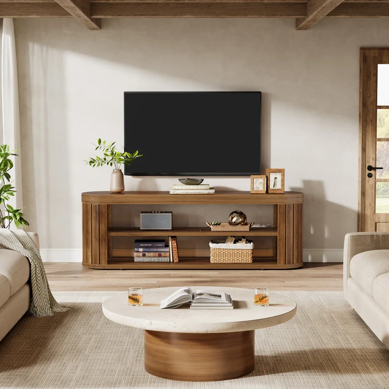 Tribesigns TV Lowboard 120 cm für Fernseher bis 55 Zoll, TV-Schrank mit 2 offenen Ablagen