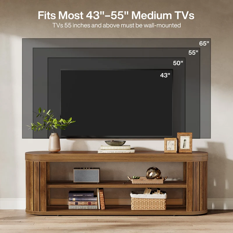 Tribesigns TV Lowboard 120 cm für Fernseher bis 55 Zoll, TV-Schrank mit 2 offenen Ablagen