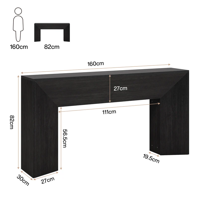 Konsolentisch 160 cm, extra langer schmaler Holztisch für Flur, hinter Sofa, Wohnzimmer und Eingang