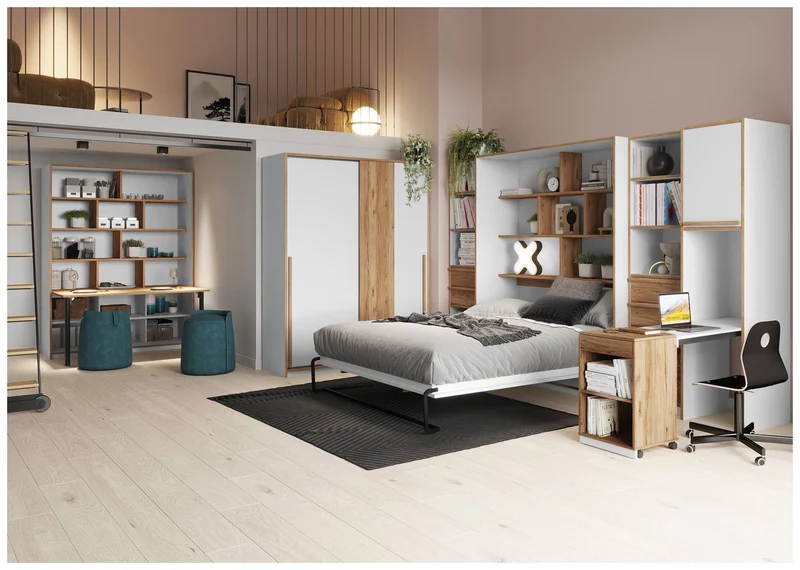 Schwebetürenschrank S-ROOM in Weiß und Catania Eiche von Forte