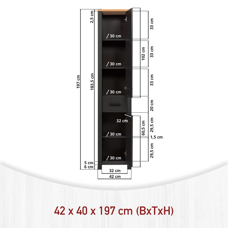 Badschrank Veneto Hochschrank in Anthrazit mit Softclose-Türen